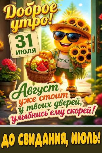 прощай июль - картинки и открытки, стихи прикольные про 31 июля